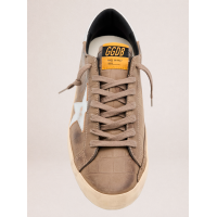Golden Goose Mens Super Star Sneakers in Brown Croco-Effect Leather