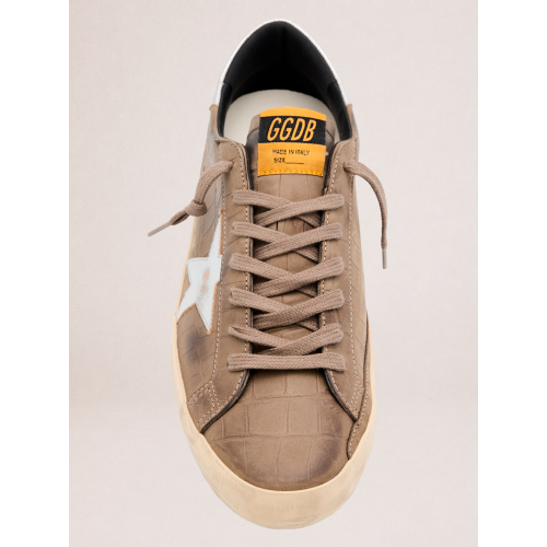 Мужские кеды Golden Goose Mens Super Star Sneakers in Brown Croco-Effect Leather