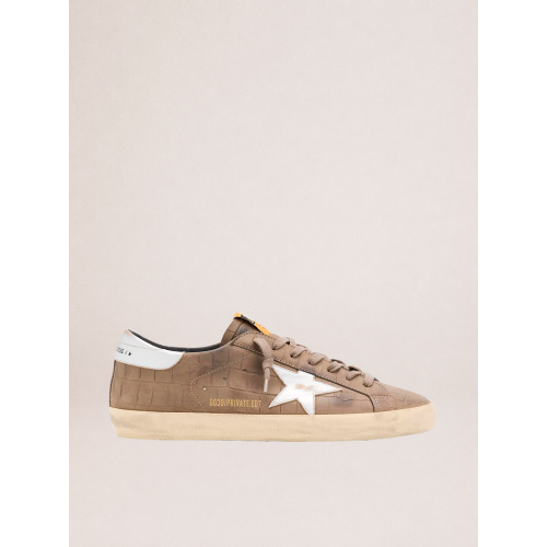 Мужские кеды Golden Goose Mens Super Star Sneakers in Brown Croco-Effect Leather