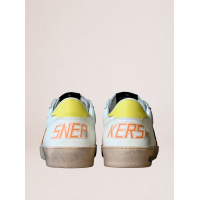 Golden Goose Ball Star in White Leather With Orange Star and Yellow Heel Tab