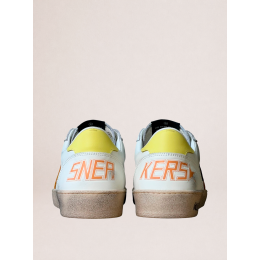 Golden Goose Ball Star in White Leather With Orange Star and Yellow Heel Tab