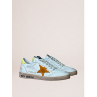 Golden Goose Ball Star in White Leather With Orange Star and Yellow Heel Tab