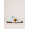 Женские кеды Golden Goose Ball Star in White Leather With Orange Star and Yellow Heel Tab