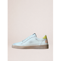 Golden Goose Ball Star in White Leather With Orange Star and Yellow Heel Tab