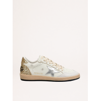 Golden Goose Wmns Ball Star White Silver Metallic Gold Glitter