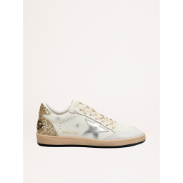Golden Goose Wmns Ball Star White Silver Metallic Gold Glitter