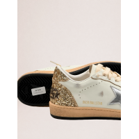 Golden Goose Wmns Ball Star White Silver Metallic Gold Glitter