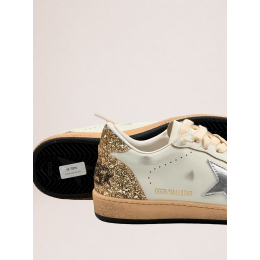 Golden Goose Wmns Ball Star White Silver Metallic Gold Glitter