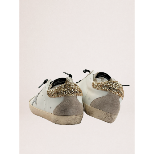 Женские кеды Golden Goose Super Star Donna Bianche in Pelle Con Talloncino Glitter