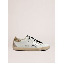 Golden Goose Super Star Donna Bianche in Pelle Con Talloncino Glitter