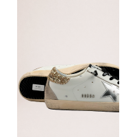 Golden Goose Super Star Donna Bianche in Pelle Con Talloncino Glitter