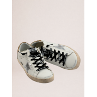 Golden Goose Super Star Donna Bianche in Pelle Con Talloncino Glitter