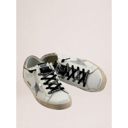 Golden Goose Super Star Donna Bianche in Pelle Con Talloncino Glitter