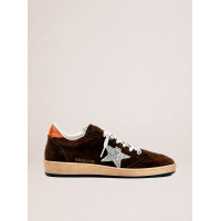 Golden Goose Ball Star Brown Suede with Silver Glitter Star