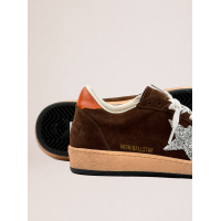 Golden Goose Ball Star Brown Suede with Silver Glitter Star