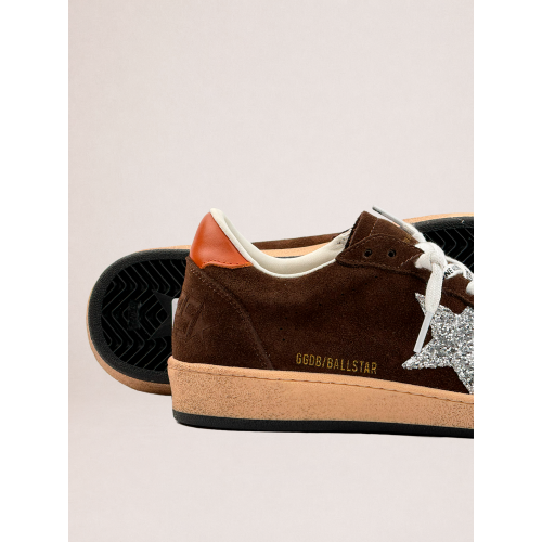 Женские кеды Golden Goose Ball Star Brown Suede with Silver Glitter Star