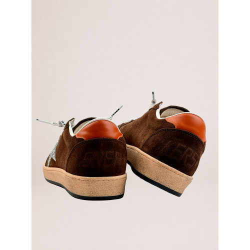 Женские кеды Golden Goose Ball Star Brown Suede with Silver Glitter Star