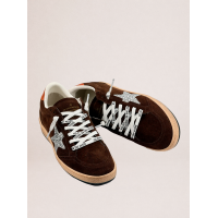 Golden Goose Ball Star Brown Suede with Silver Glitter Star