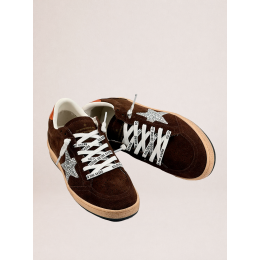 Golden Goose Ball Star Brown Suede with Silver Glitter Star