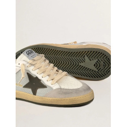 Golden Goose Mens Ball Star in Grey Fabric With Green Star