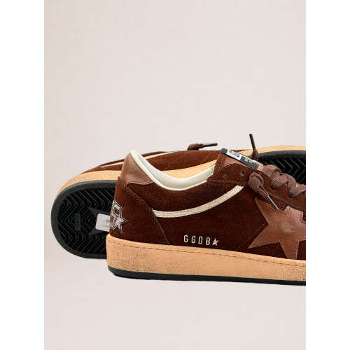 Мужские кеды Golden Goose Mens Ball Star in Brown Suede With Brown Leather Star and Heel Tab