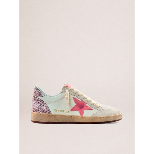 Женские кеды Golden Goose Ball Star in nappa with pink suede star and glitter heel tab