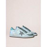 Golden Goose Ball Star in White Leather With Mint Green Heel Tab and Silver Star