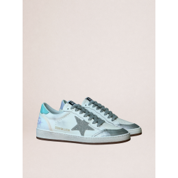 Golden Goose Ball Star in White Leather With Mint Green Heel Tab and Silver Star