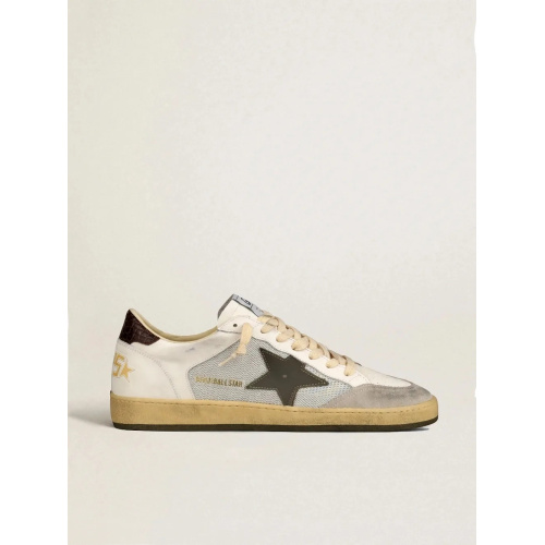Мужские кеды Golden Goose Mens Ball Star in Grey Fabric With Green Star
