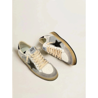 Golden Goose Mens Ball Star in Grey Fabric With Green Star