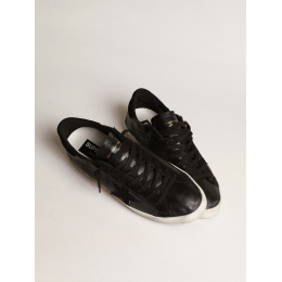 Golden Goose Mens Super Star In Black Nappa With Black Suede Star And Heel Tab