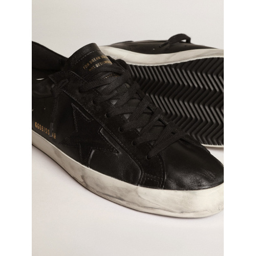 Мужские кеды Golden Goose Mens Super Star In Black Nappa With Black Suede Star And Heel Tab
