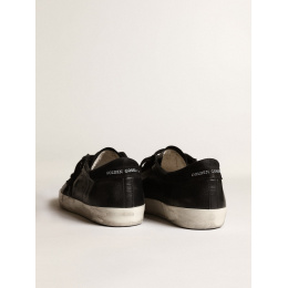 Golden Goose Mens Super Star In Black Nappa With Black Suede Star And Heel Tab