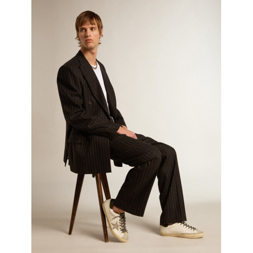 Мужские кеды Golden Goose Mens Super Star Ltd With Croc-Print Star And Green Heel Tab