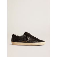 Golden Goose Mens Super Star Ltd In Crocodile-Print Leather With Black Suede Inserts