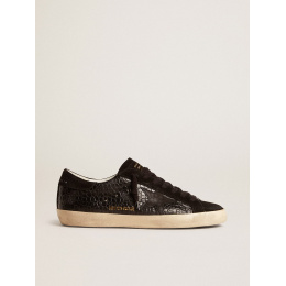 Golden Goose Mens Super Star Ltd In Crocodile-Print Leather With Black Suede Inserts