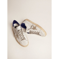 Golden Goose Mens Super Star With Suede Star And Blue Heel Tab