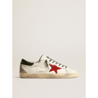 Golden Goose Mens Super Star With Red Suede Star And Green Leather Heel Tab
