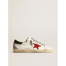 Golden Goose Mens Super Star With Red Suede Star And Green Leather Heel Tab