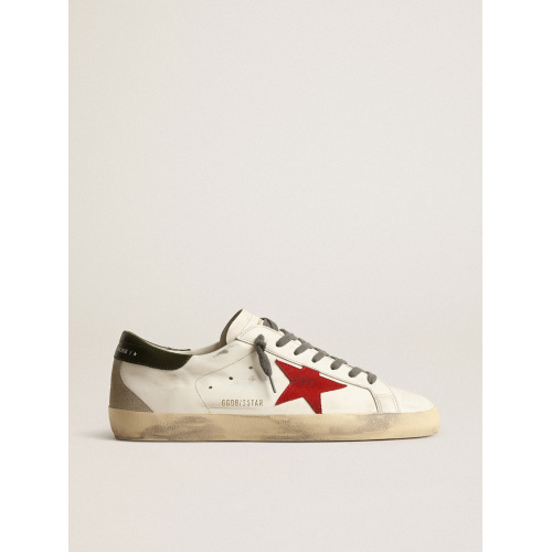 Мужские кеды Golden Goose Mens Super Star With Red Suede Star And Green Leather Heel Tab
