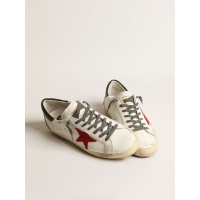 Golden Goose Mens Super Star With Red Suede Star And Green Leather Heel Tab
