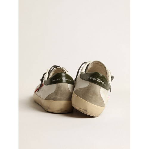 Мужские кеды Golden Goose Mens Super Star With Red Suede Star And Green Leather Heel Tab