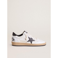 Golden Goose Mens Ball Star In White Nappa With Black Star