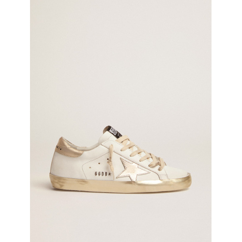 Женские кеды Golden Goose Super Star with gold sparkle foxing and metal stud lettering