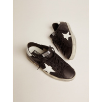Golden Goose Super Star In Black Leather With White Leather Star And Heel Tab