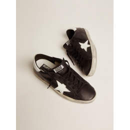 Golden Goose Super Star In Black Leather With White Leather Star And Heel Tab