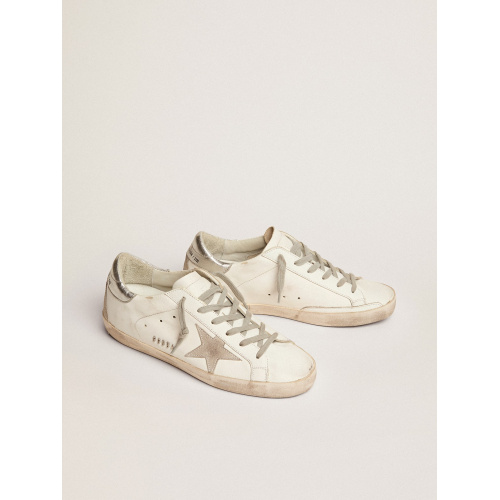 Женские кеды Golden Goose Super Star With Silver Heel Tab And Metal Stud Lettering