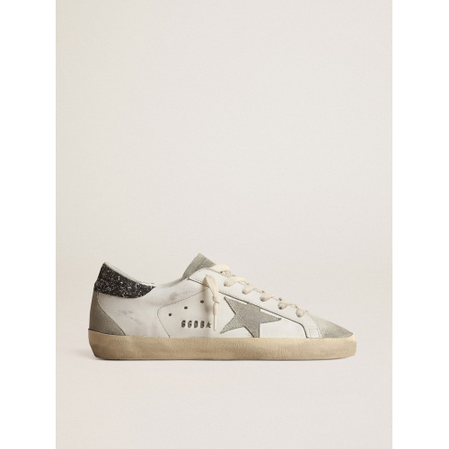 Женские кеды Golden Goose Super Star With Gray Star And Dark Gray Glitter Heel Tab