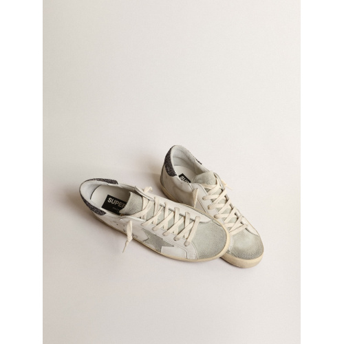 Женские кеды Golden Goose Super Star With Gray Star And Dark Gray Glitter Heel Tab