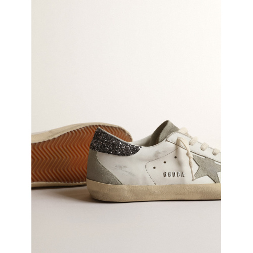 Женские кеды Golden Goose Super Star With Gray Star And Dark Gray Glitter Heel Tab